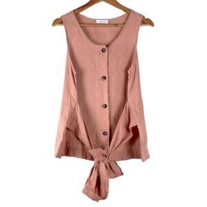 Mod Ref Salmon‎ Peach Linen Front Tie Sleeveless Top Size L